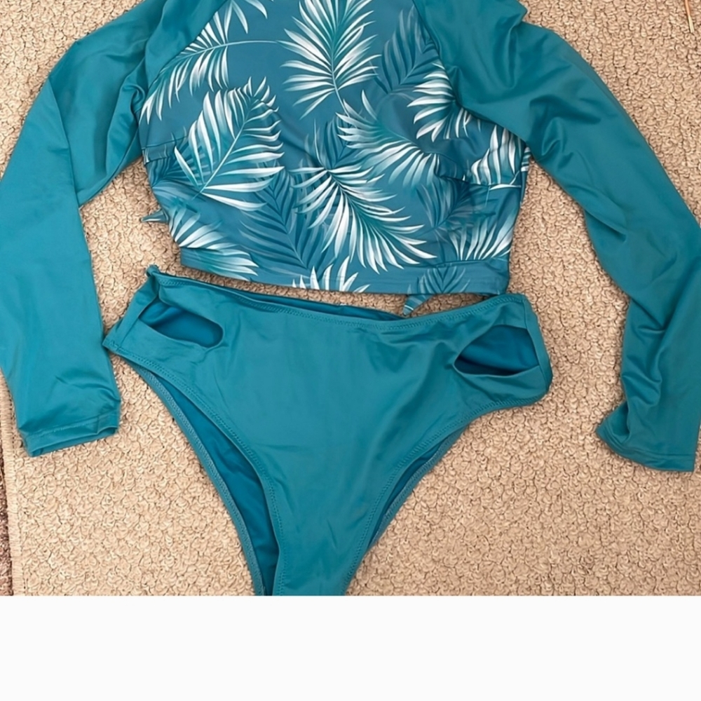 CUPSHE Extra Large Long Sleeve rashguard top high rise bikini NWOT a31402
